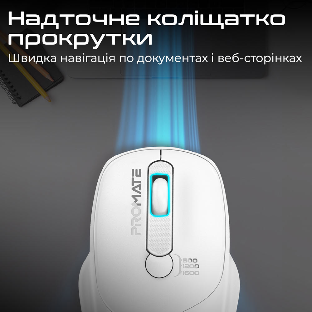 Миша PROMATE Uniglide Wireless White (uniglide.white) Тип сенсора оптичний