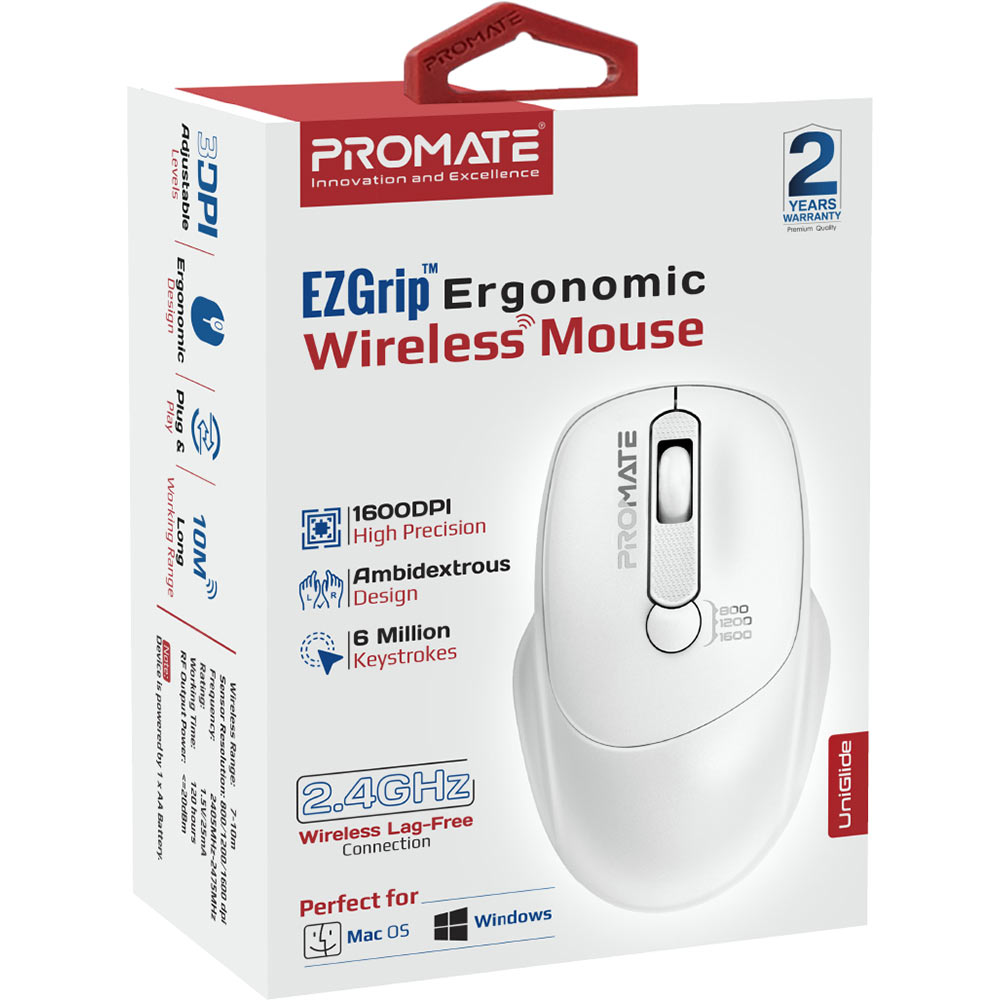 Миша PROMATE Uniglide Wireless White (uniglide.white) Комплектація Мишка UniGlide, USB нано-приймач, 1хАА батарейка, Інструкція з експлуатації