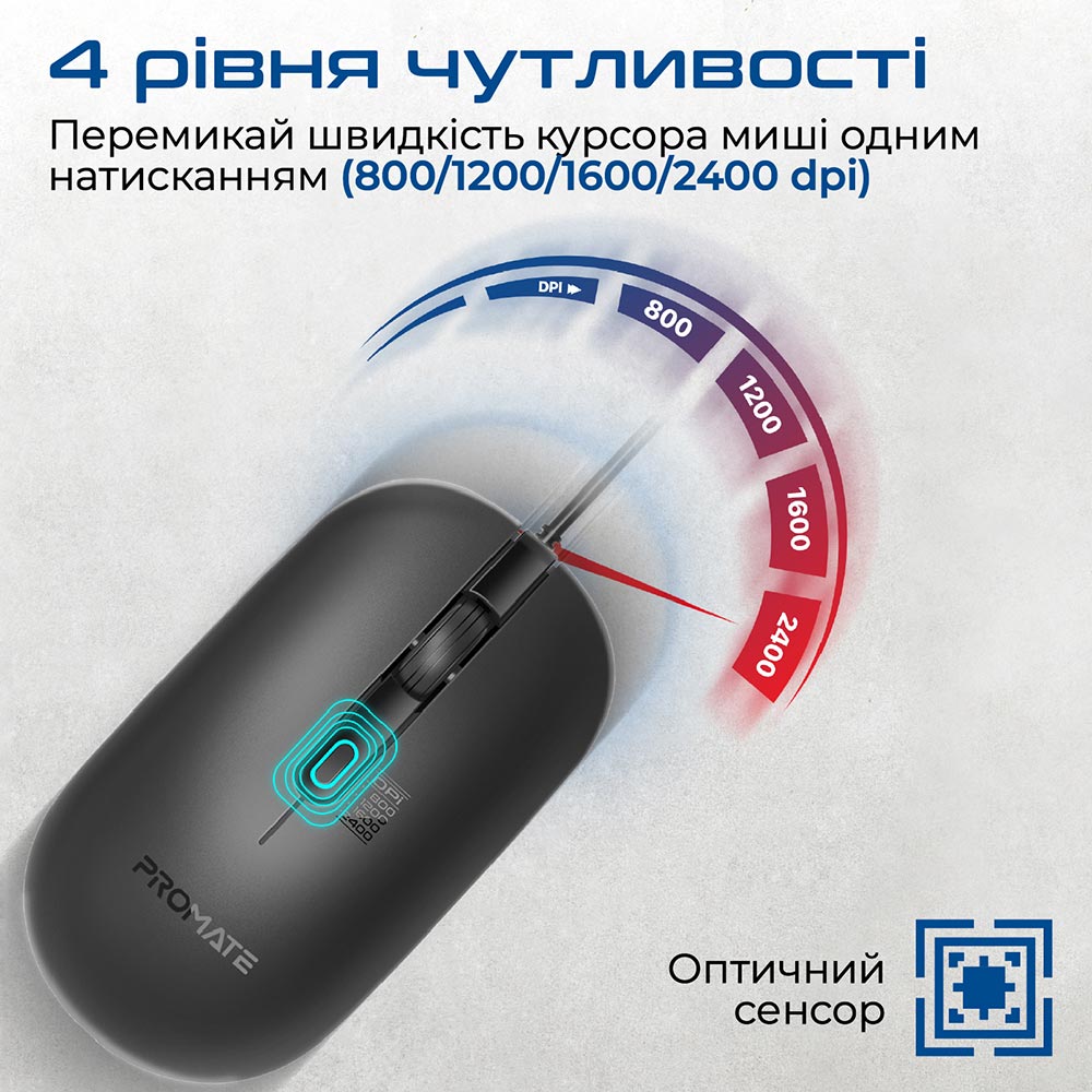 Миша PROMATE CM-2400 USB Black (cm-2400.black) Дротове підключення USB