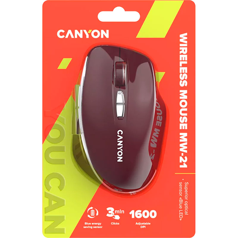 Зовнішній вигляд Миша CANYON MW-21 Burgundy (CNS-CMSW21BR)