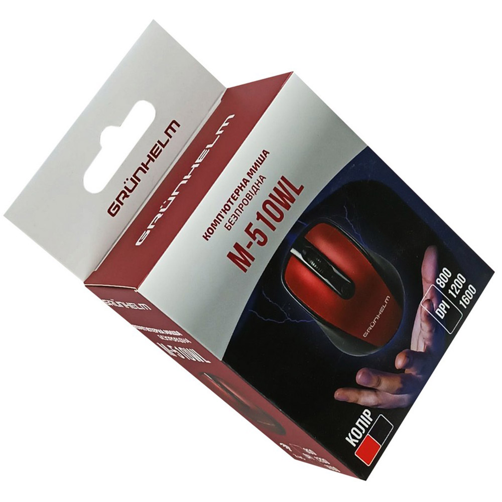 Мышь GRUNHELM M-510WL Red (126870) Разрешение сенсора 1600