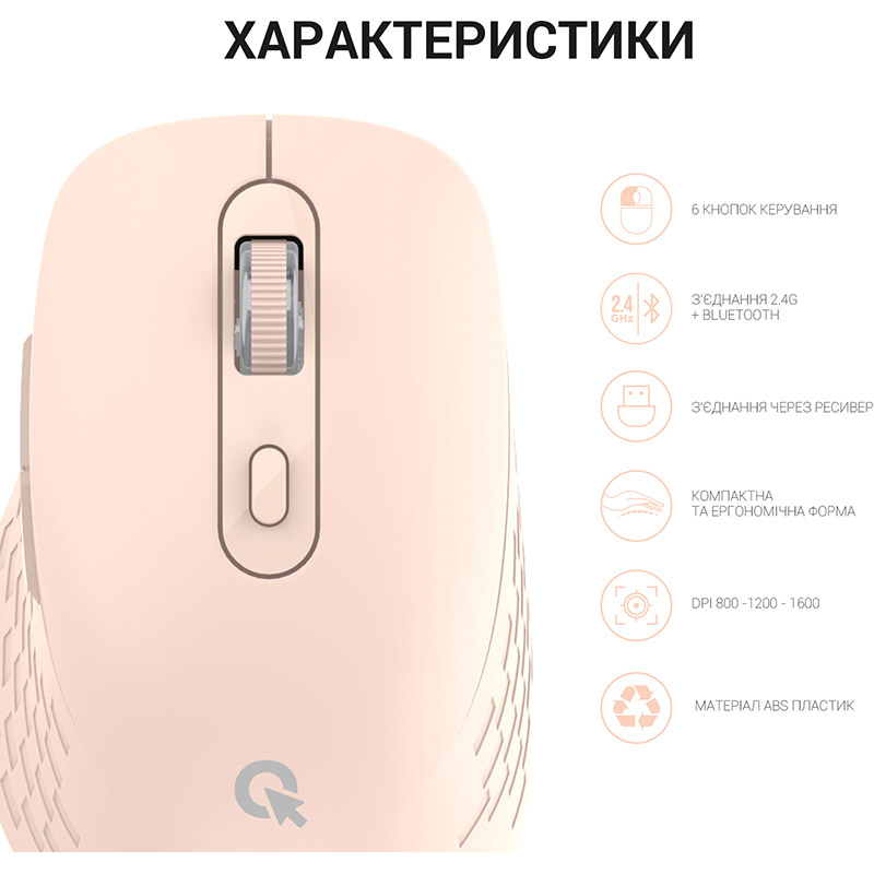 Мышь OFFICEPRO M230P Silent Click Wireless Pink (M230P) Тип сенсора оптический