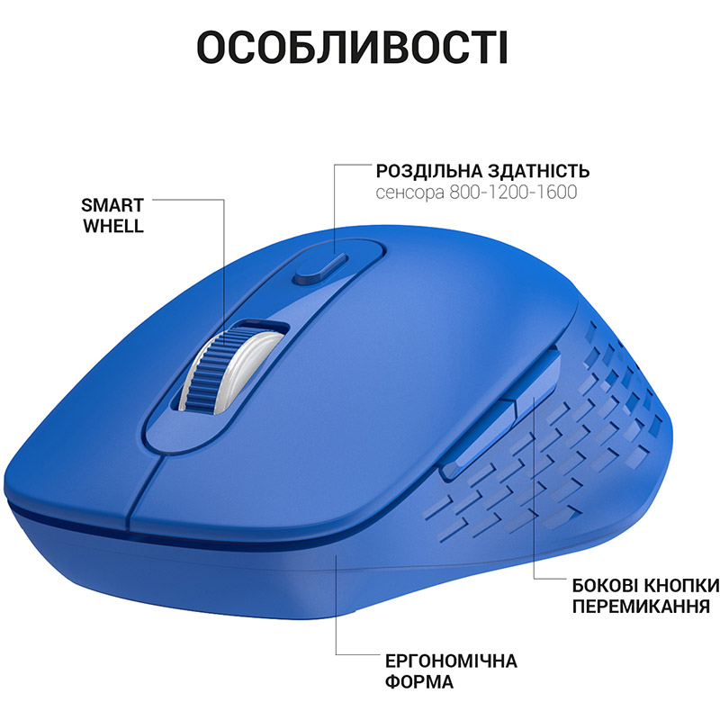 Миша OFFICEPRO M230C Silent Click Wireless Blue (M230C) Бездротове підключення Bluetooth + RF