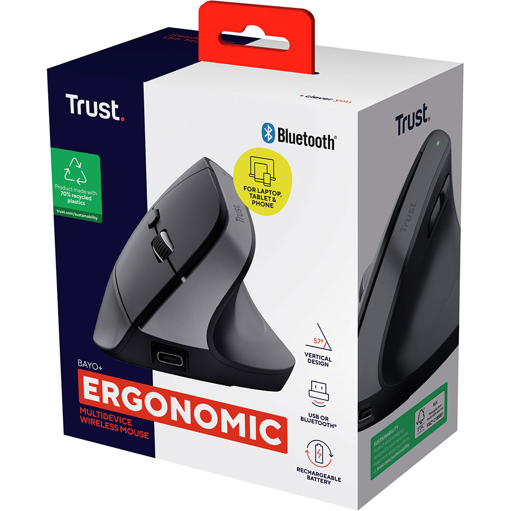 Замовити Миша Trust Bayo+ Multidevice Ergonomic Wireless Mouse Black (25146)