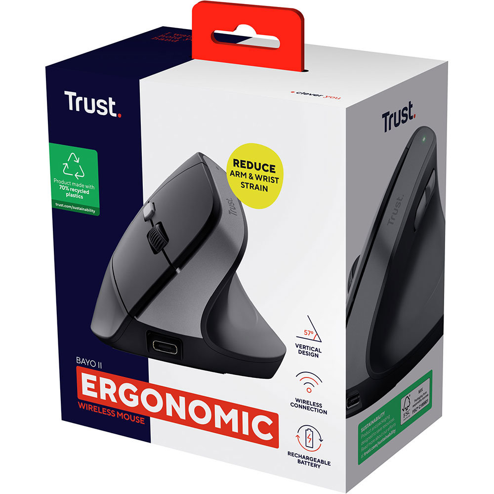 В интернет магазине Мышь Trust Bayo II Ergonomic Wireless Mouse Black (25145)