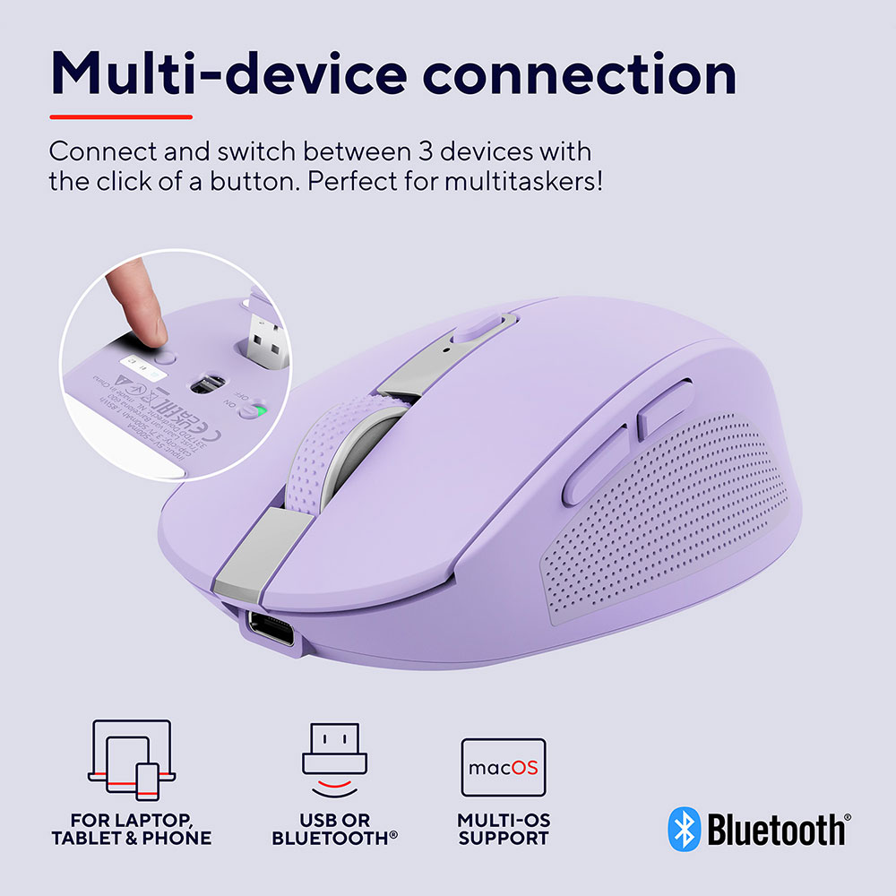 Зовнішній вигляд Миша TRUST Ozaa Compact Multi-Device Wireless Mouse Purple (25384)