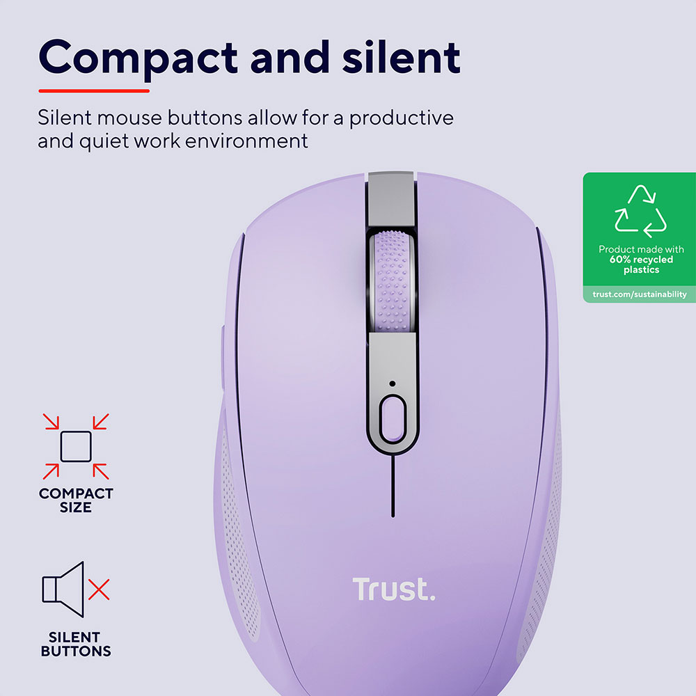 Фото Мышь TRUST Ozaa Compact Multi-Device Wireless Mouse Purple (25384)