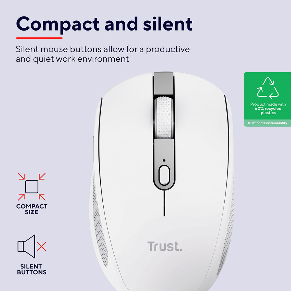 Фото Мышь TRUST Ozaa Compact Multi-Device Wireless Mouse White (24933)