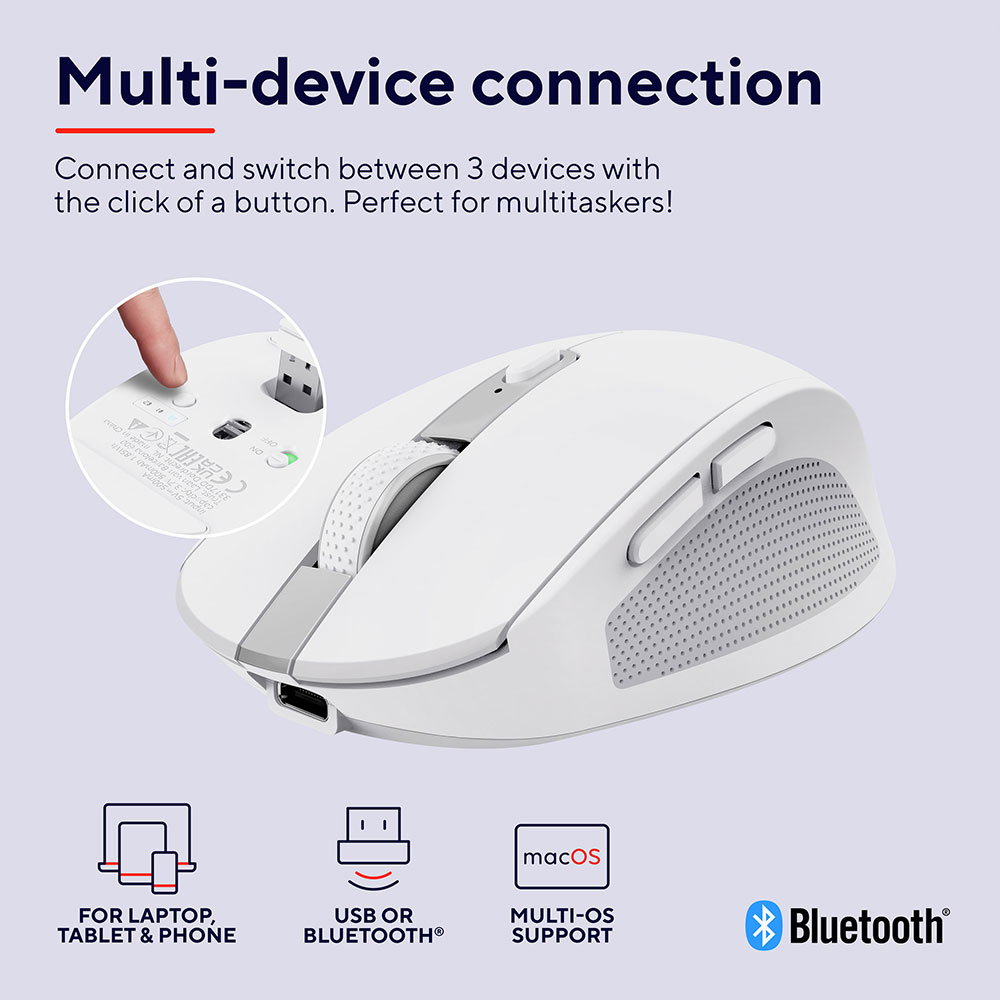 Зовнішній вигляд Миша TRUST Ozaa Compact Multi-Device Wireless Mouse White (24933)