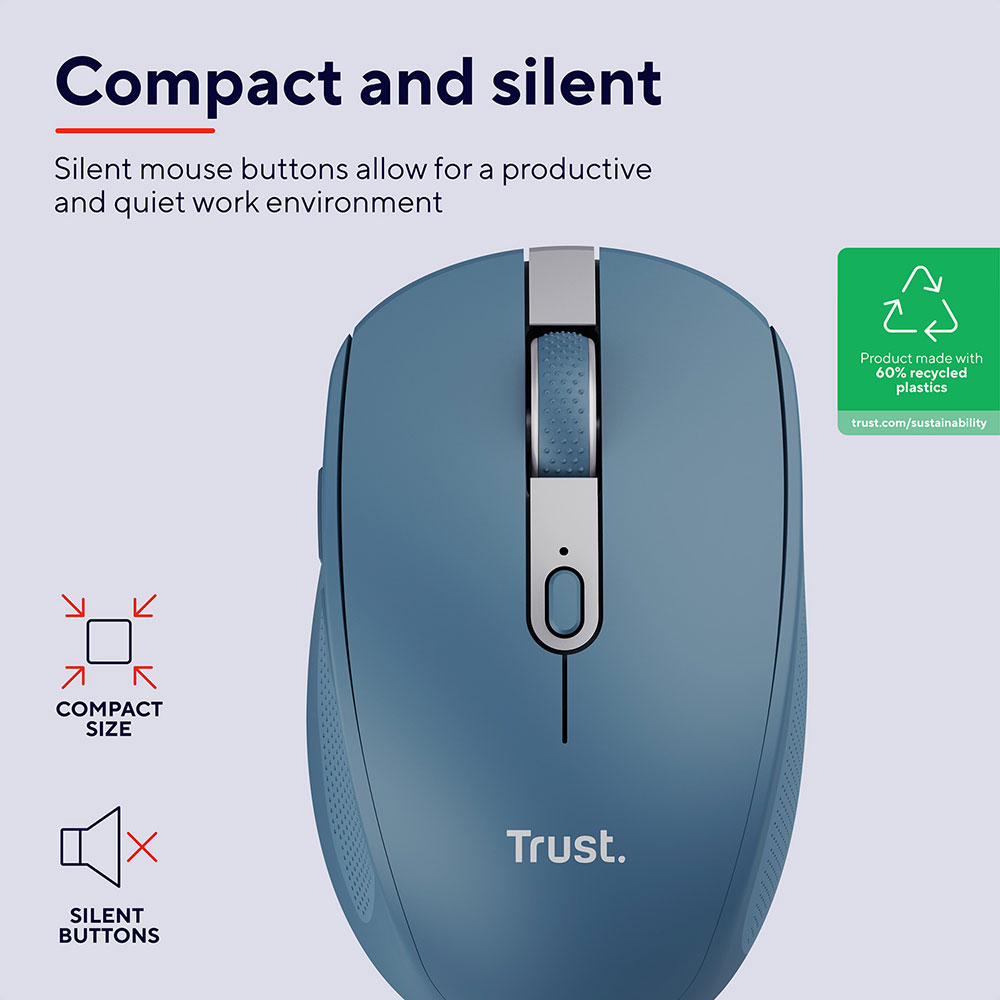 Зовнішній вигляд Миша TRUST Ozaa Compact Multi-Device Wireless Mouse Blue (24934)