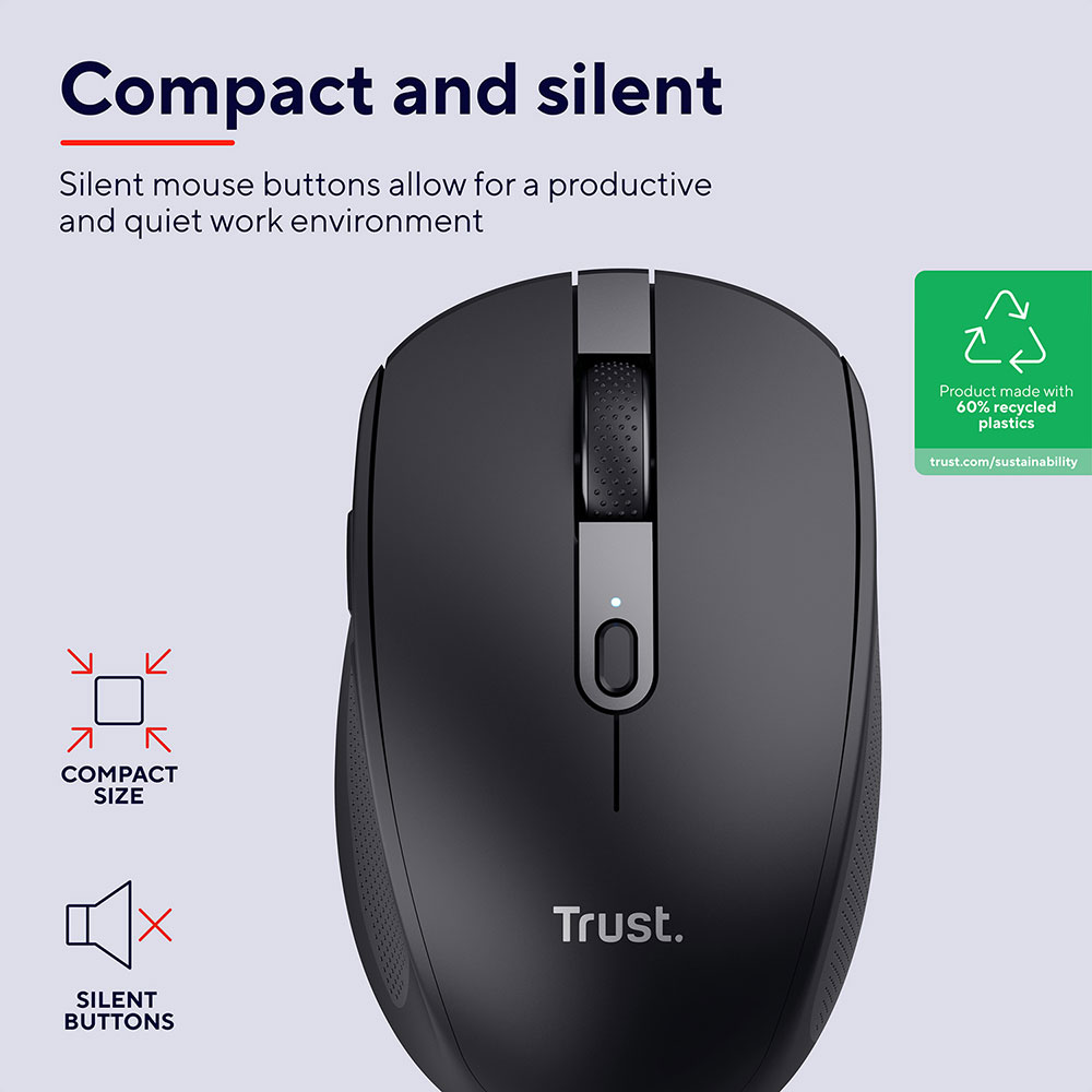 Зовнішній вигляд Миша TRUST Ozaa Compact Multi-Device Wireless Mouse Black (24819)