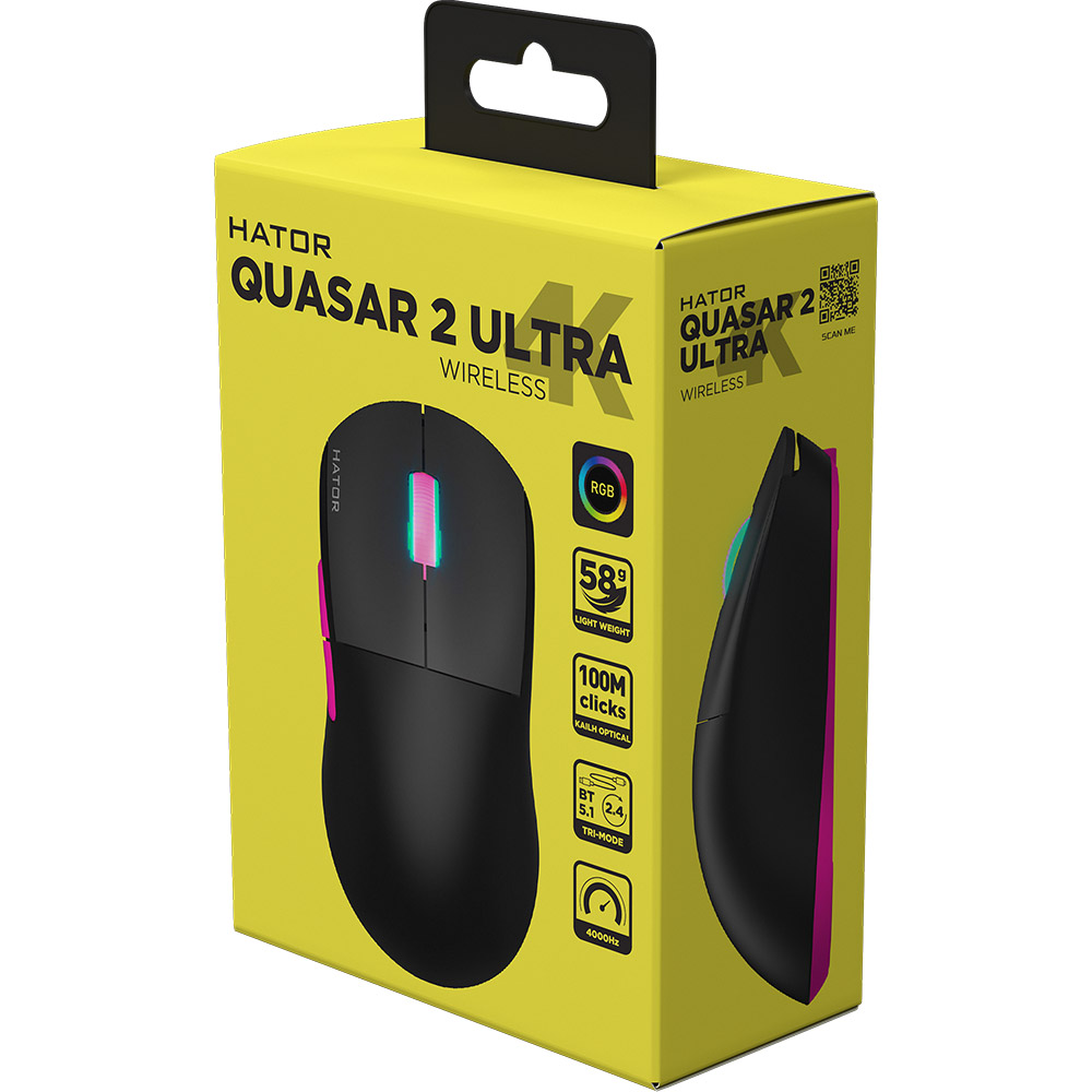 Фото Миша HATOR Quasar 2 Ultra 4K Wireless Black/Pink (HTM570BP)