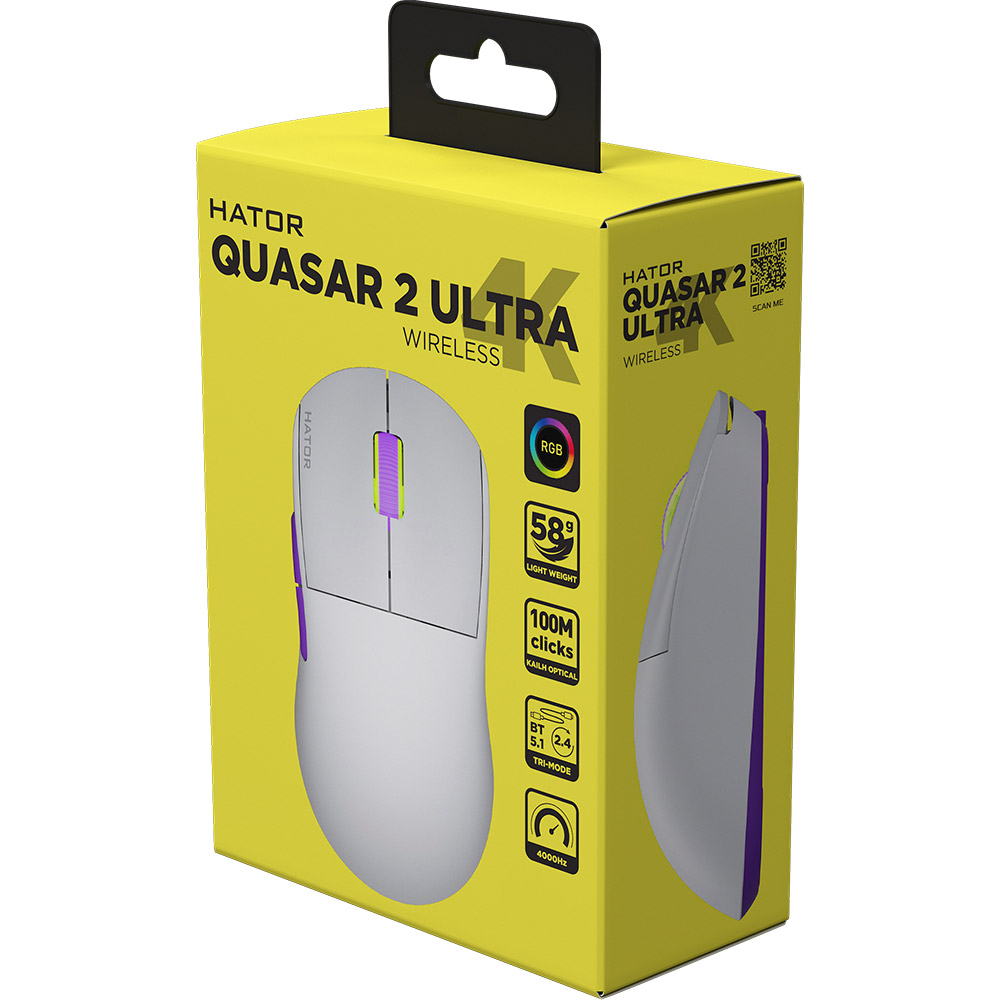 Фото Миша HATOR Quasar 2 Ultra 4K Wireless White/Lilac (HTM571WL)