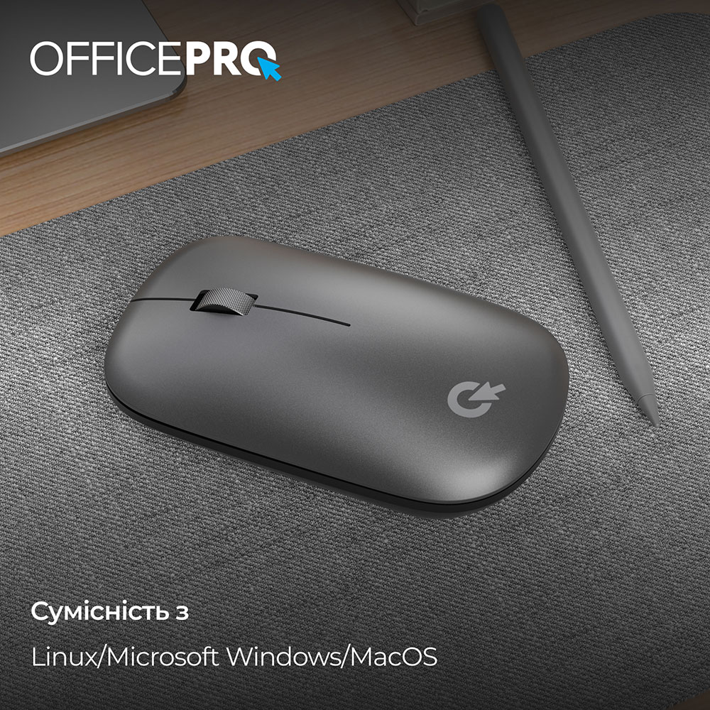 У Фокстрот Миша OfficePro M225G Silent Click Wireless Gray