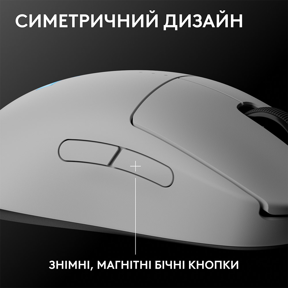 Миша LOGITECH G Pro 2 Lightspeed Wireless White (910-007302) Комплектація Приймач LIGHTSPEED; Додаткові бічні кнопки (2x ліві, 2x праві); Додаткові накладки для кнопок (2x ліві, 2x праві); Посібник користувача