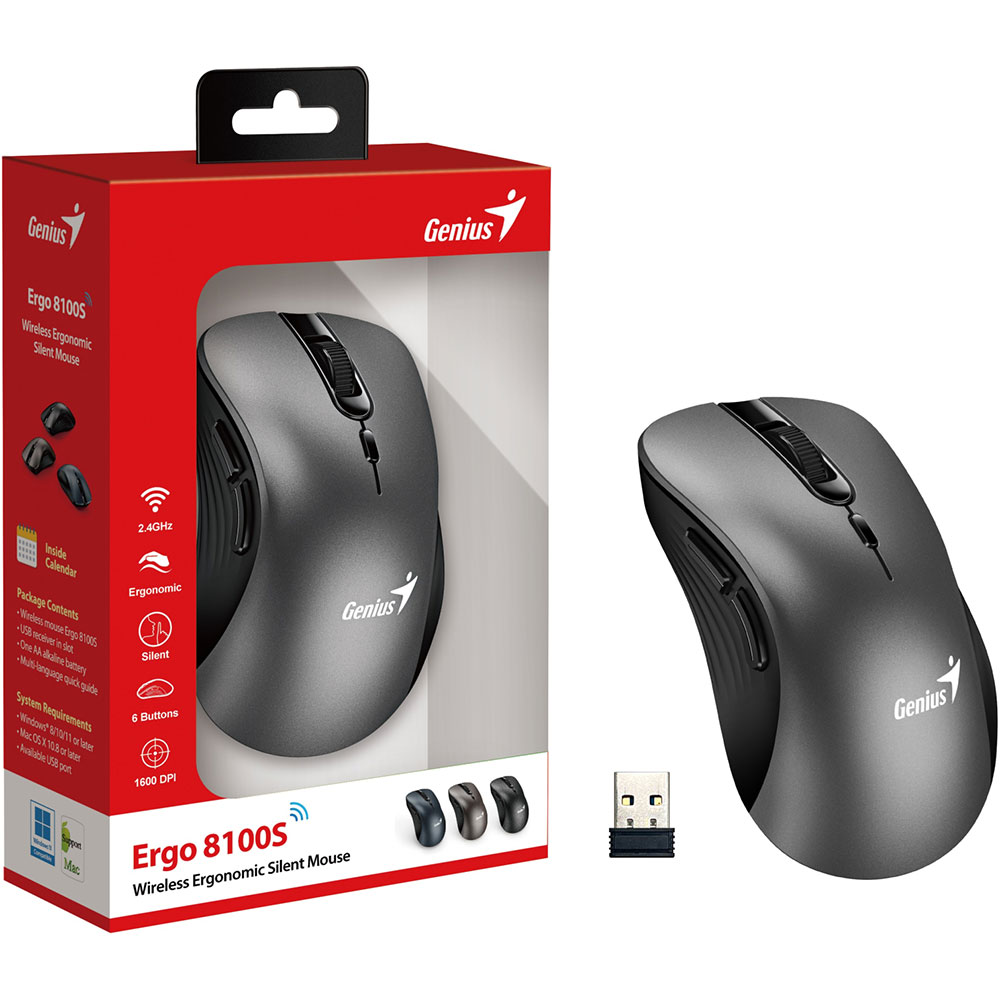 Миша GENIUS Ergo 8100S WL Silent Wireless Grey (31030040401) Тип підключення бездротове