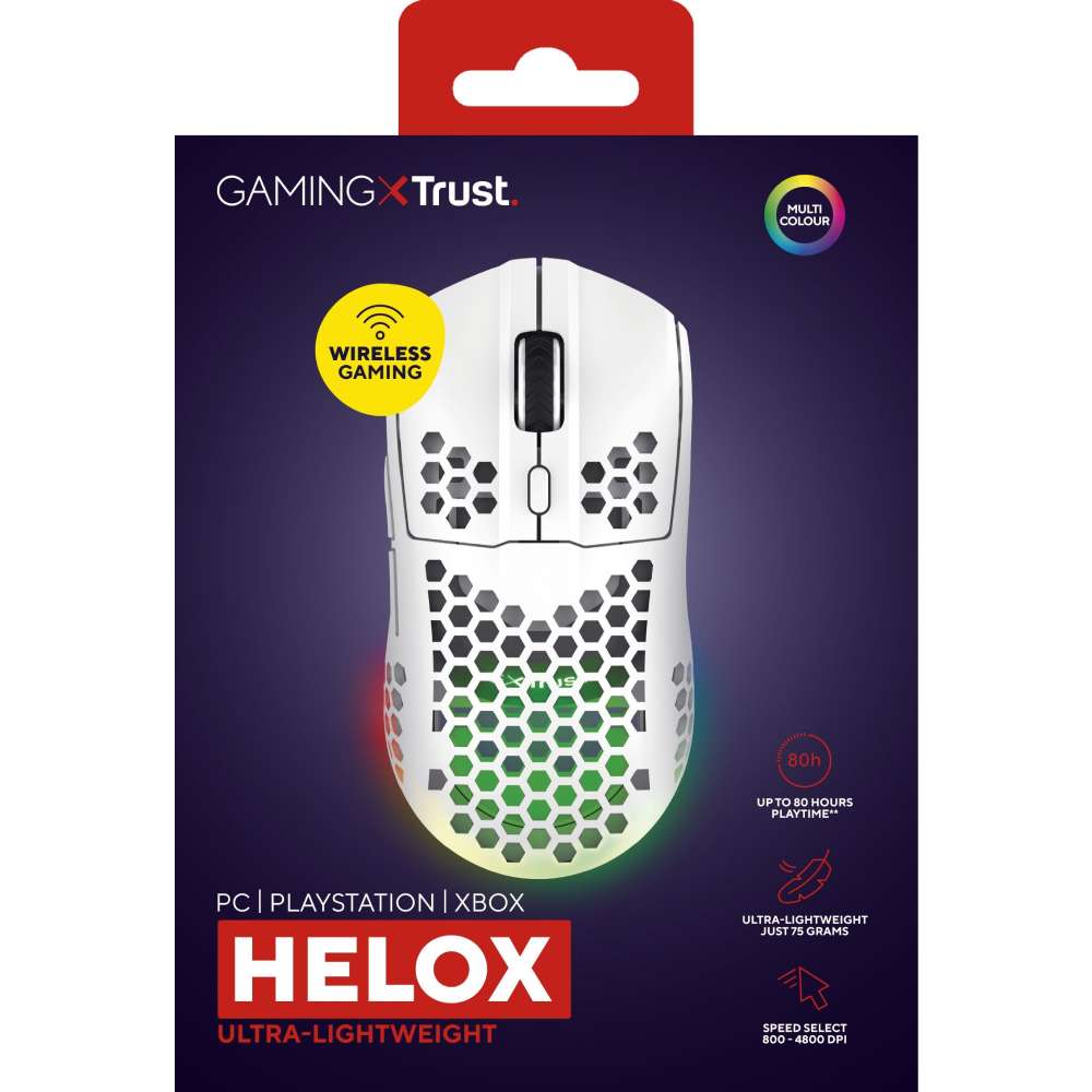 В Фокстрот Мышь TRUST GXT 929 Helox WL/USB-A белый (25390)