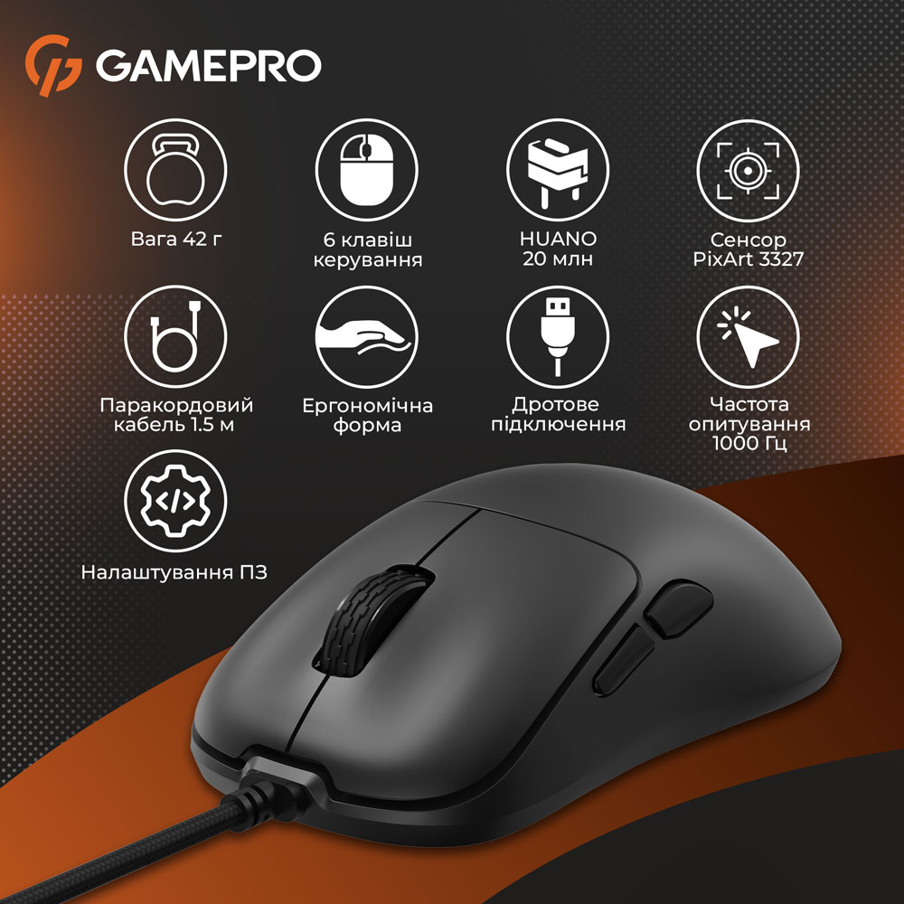 Мышь GAMEPRO GM690B Black Разрешение сенсора 10000