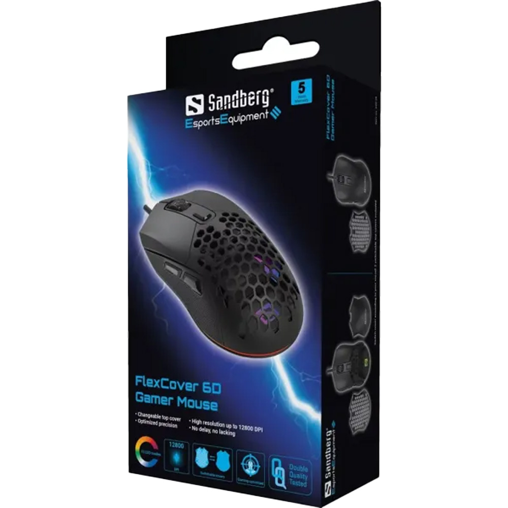 Изображение Мышь SANDBERG FlexCover 6D Gamer Mouse RGB Black (640-28)