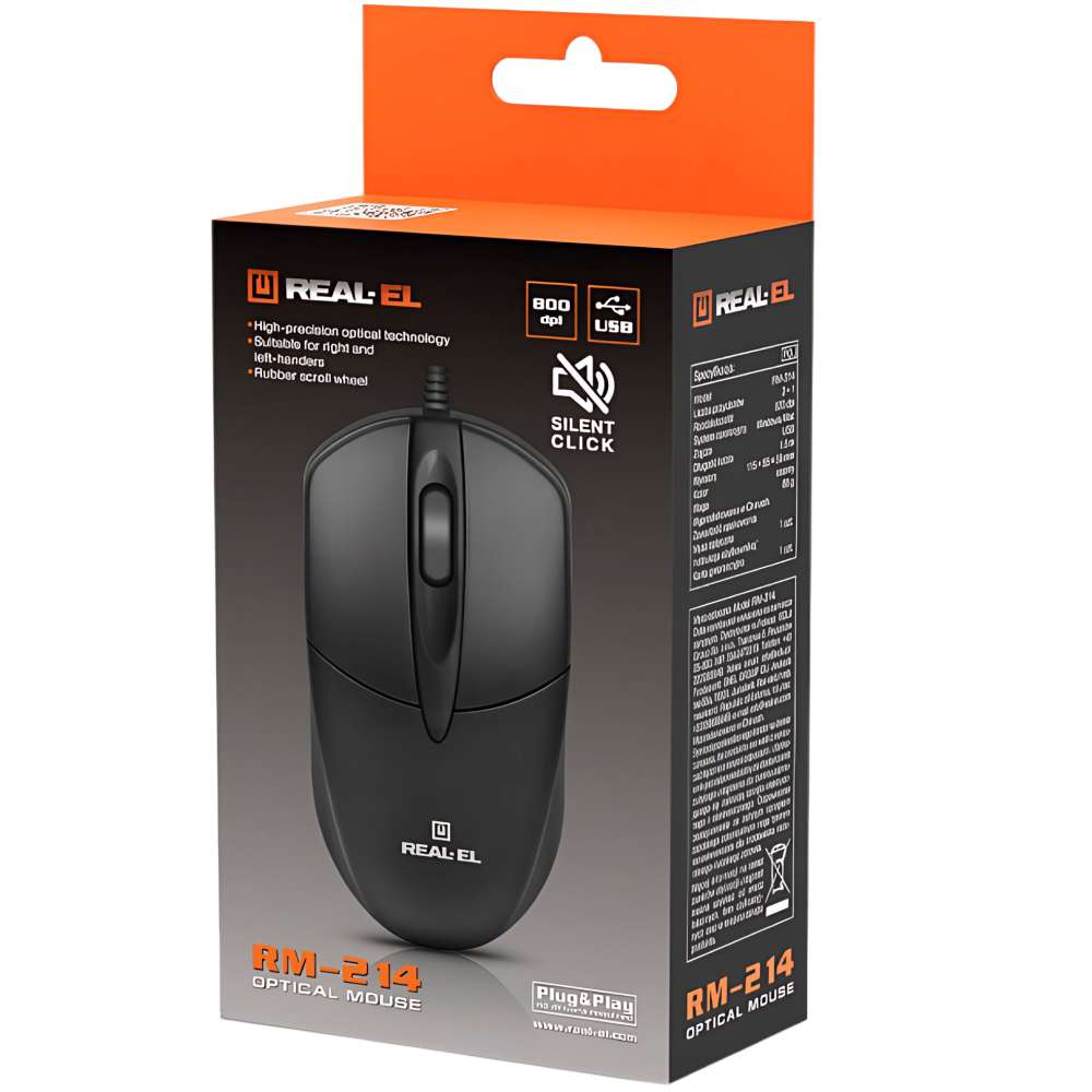 Миша REAL EL RM-214 Black (EL123200039) Дротове підключення USB