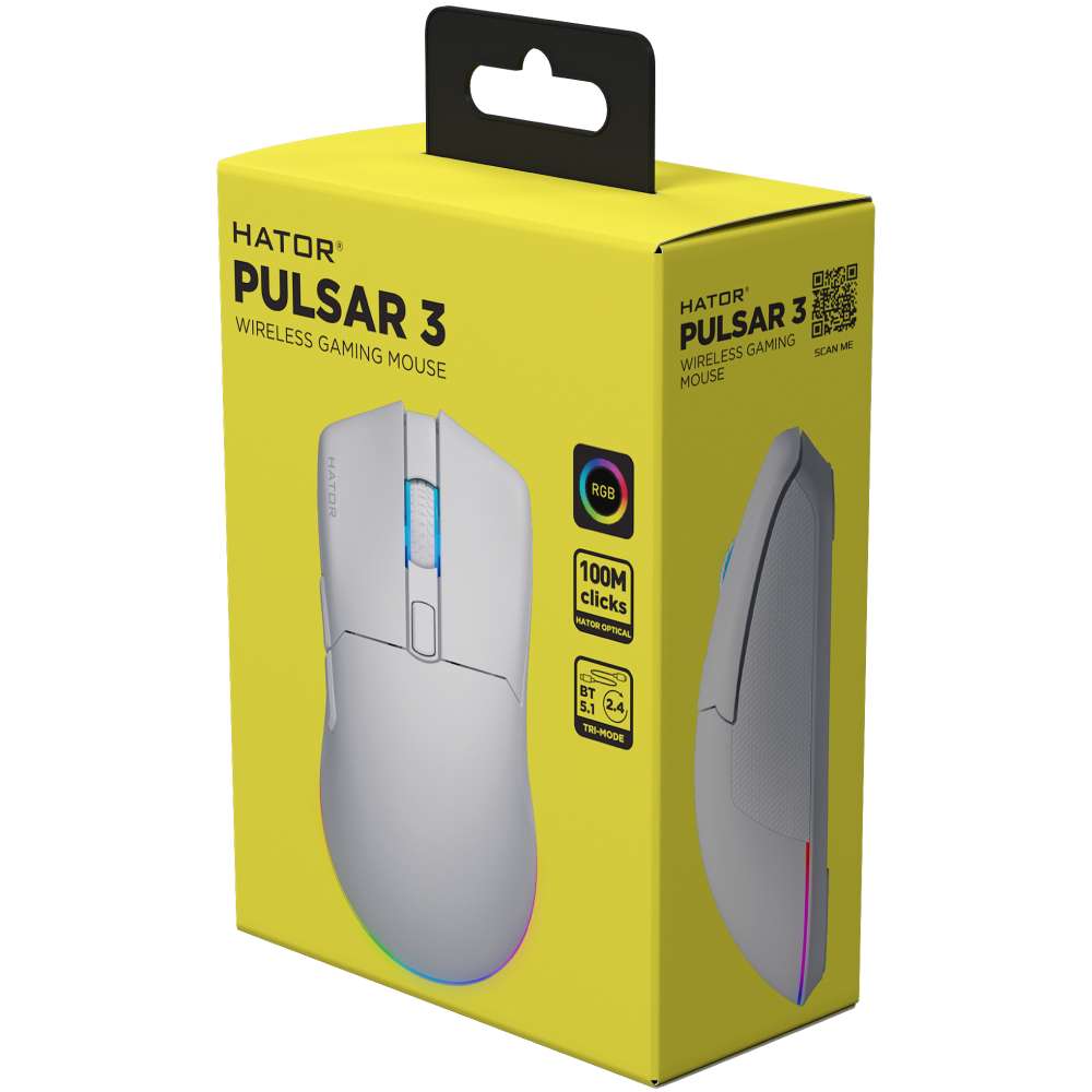 Зовнішній вигляд Миша HATOR Pulsar 3 Wireless White (HTM631)