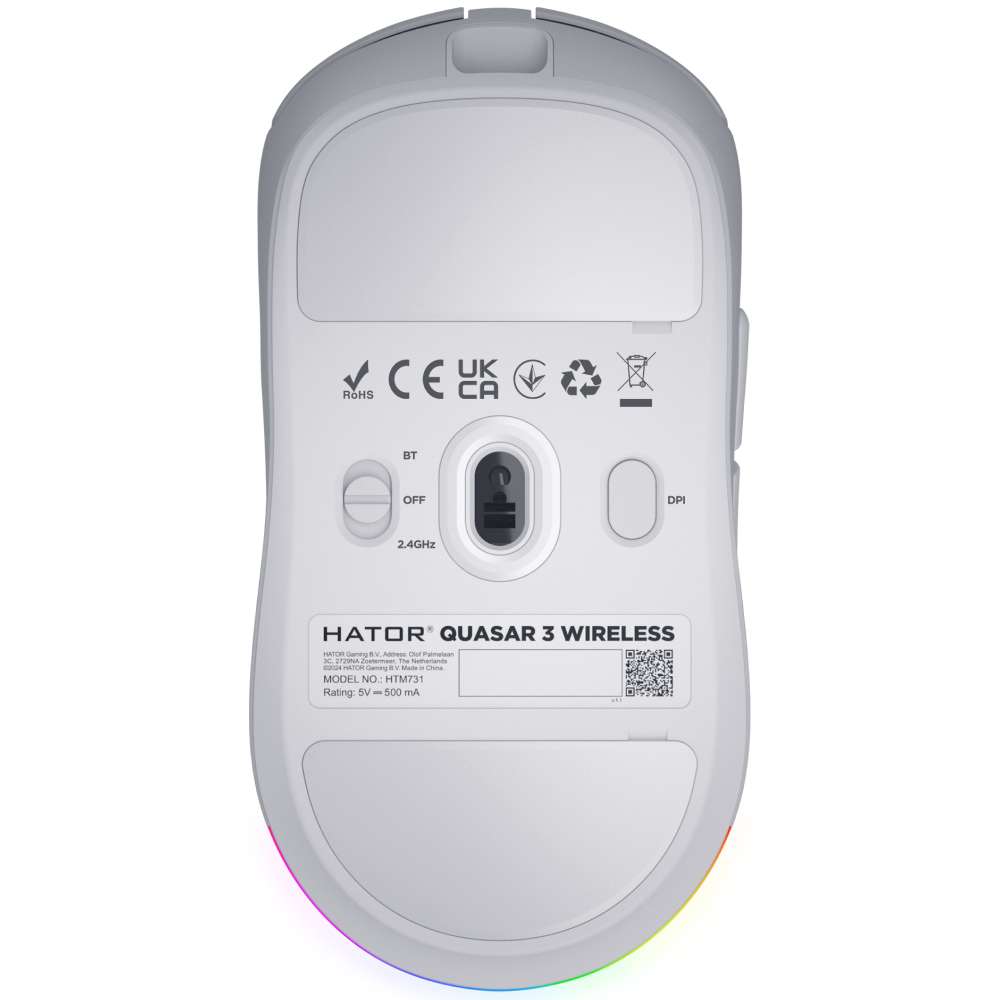 Зовнішній вигляд Миша HATOR Quasar 3 Wireless White (HTM731)