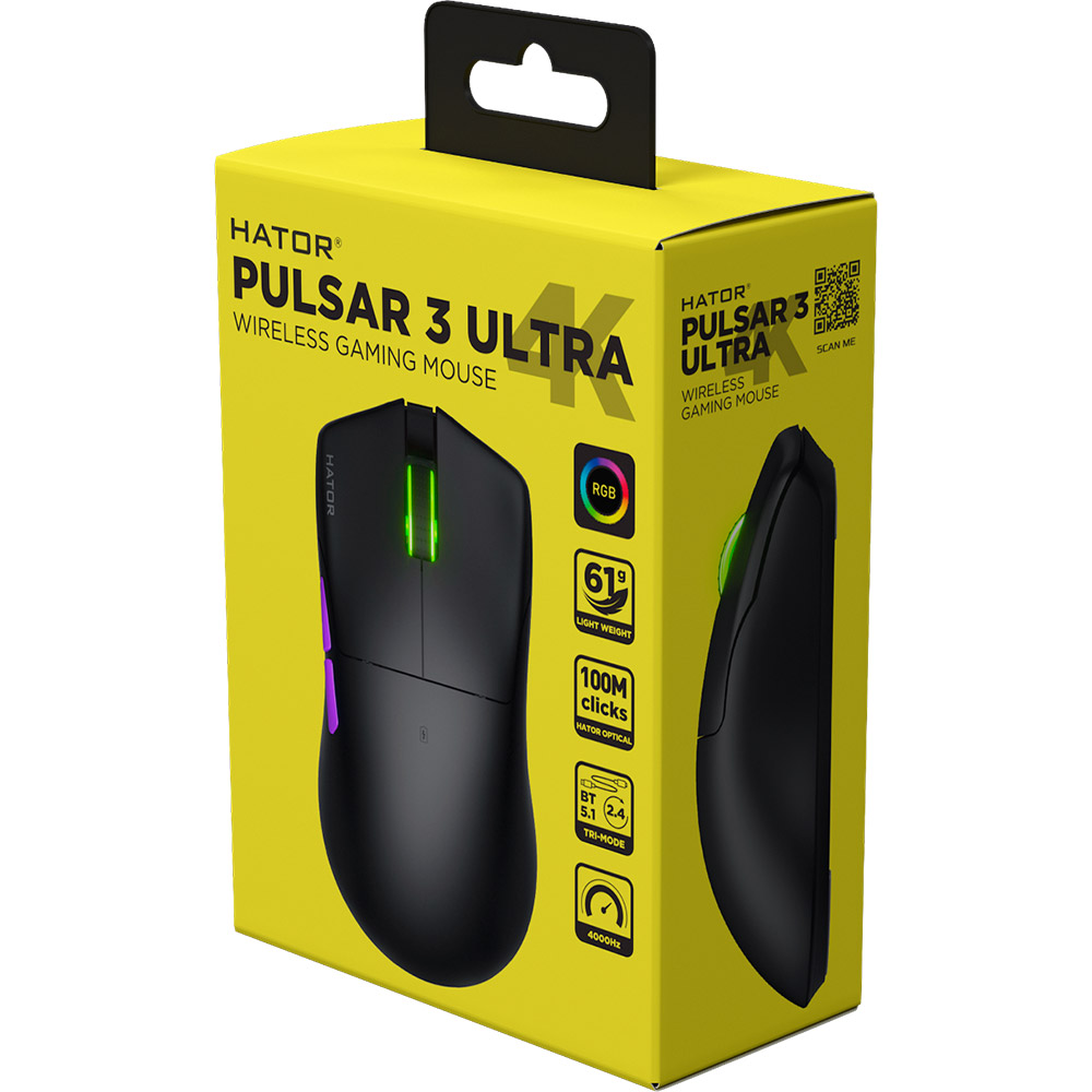 Внешний вид Мышь HATOR Pulsar 3 Ultra 4K Wireless Black (HTM680)