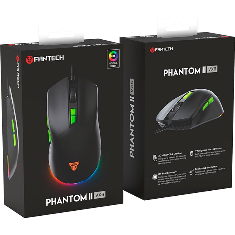 Мышь FANTECH PHANTOM II VX6 Black (PHANTOM-II-VX6) Тип сенсора оптический