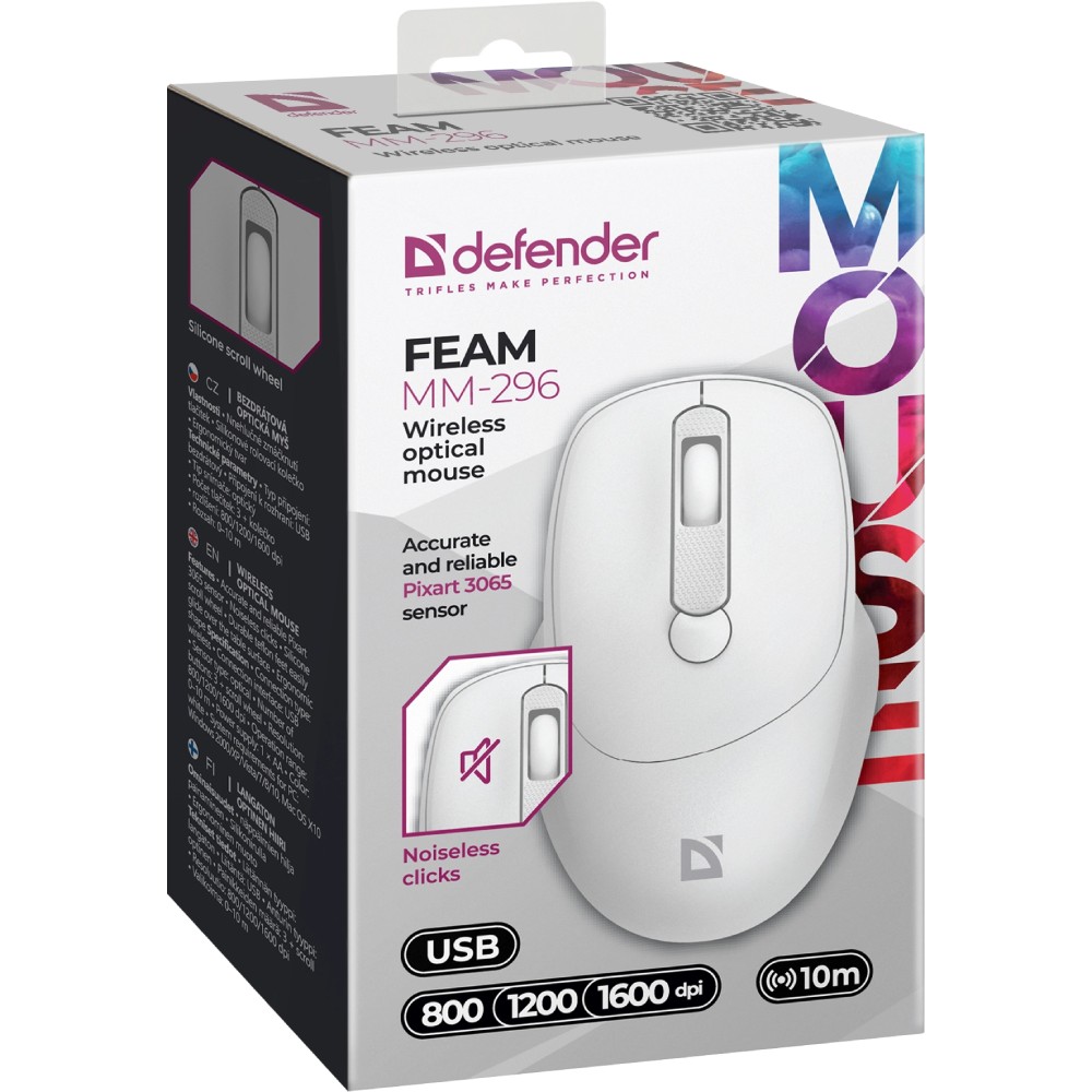 Миша DEFENDER Feam MM-296 White (52297) Бездротове підключення RF