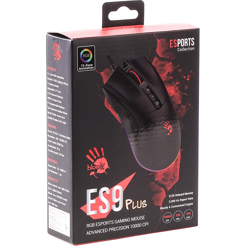 Мышь BLOODY ES9 Plus Stone black (4711421971515) Разрешение сенсора 10000