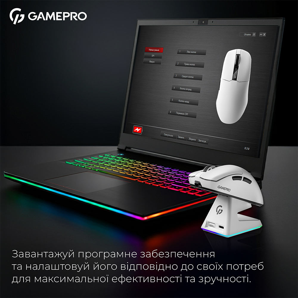 Зображення Миша GAMEPRO Asgard Thor PAW3395 Wireless White (GM023W)