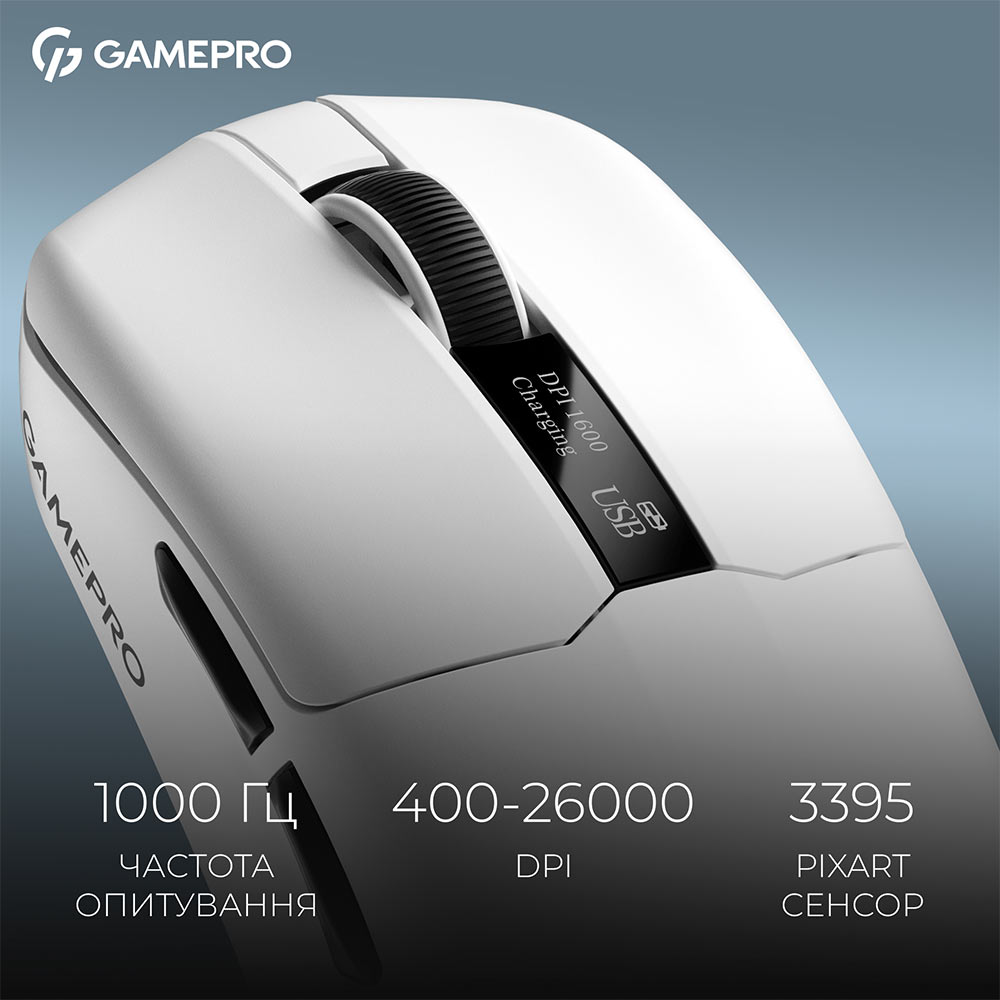 В інтернет магазині Миша GAMEPRO Asgard Thor PAW3395 Wireless White (GM023W)