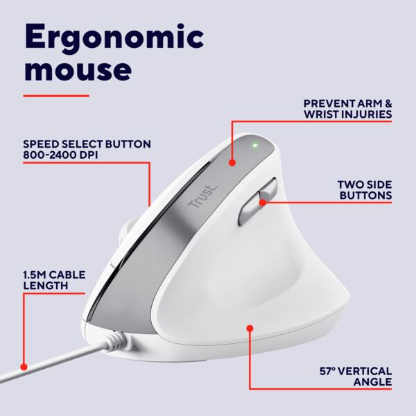 Заказать Мышь TRUST Bayo 2 Ergonomic White (25397)