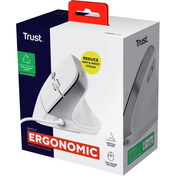 Фото Мышь TRUST Bayo 2 Ergonomic White (25397)