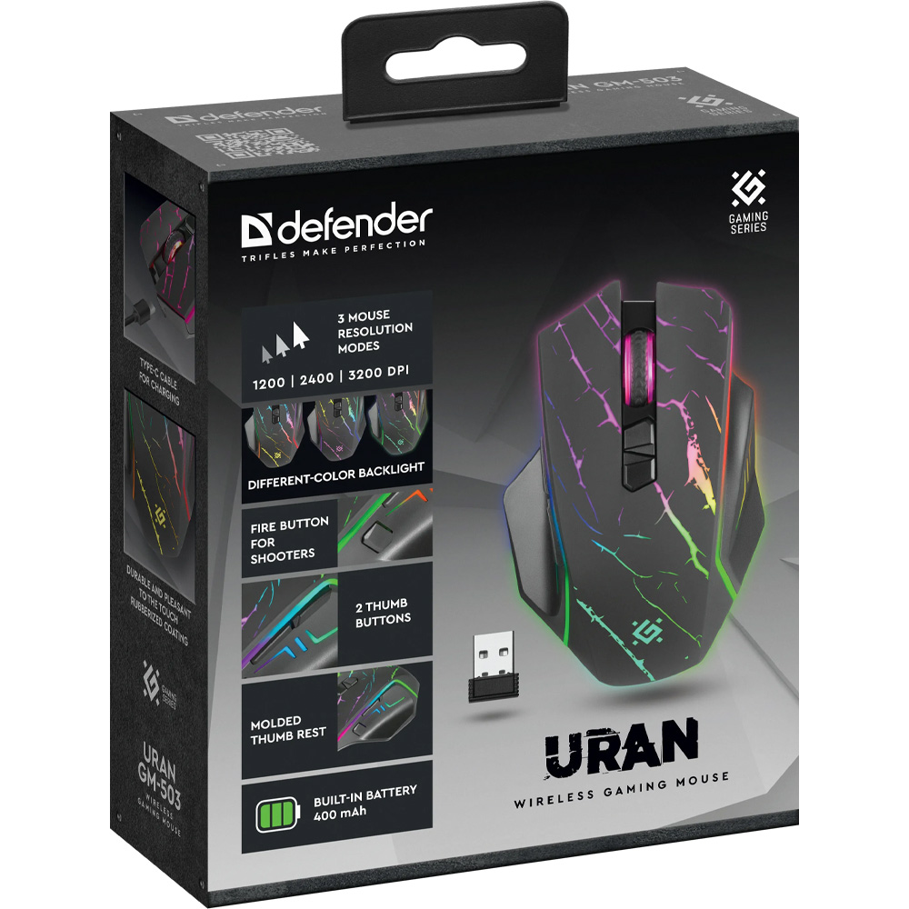 Миша DEFENDER Uran GM-503 LED Black (52503) Тип підключення бездротове