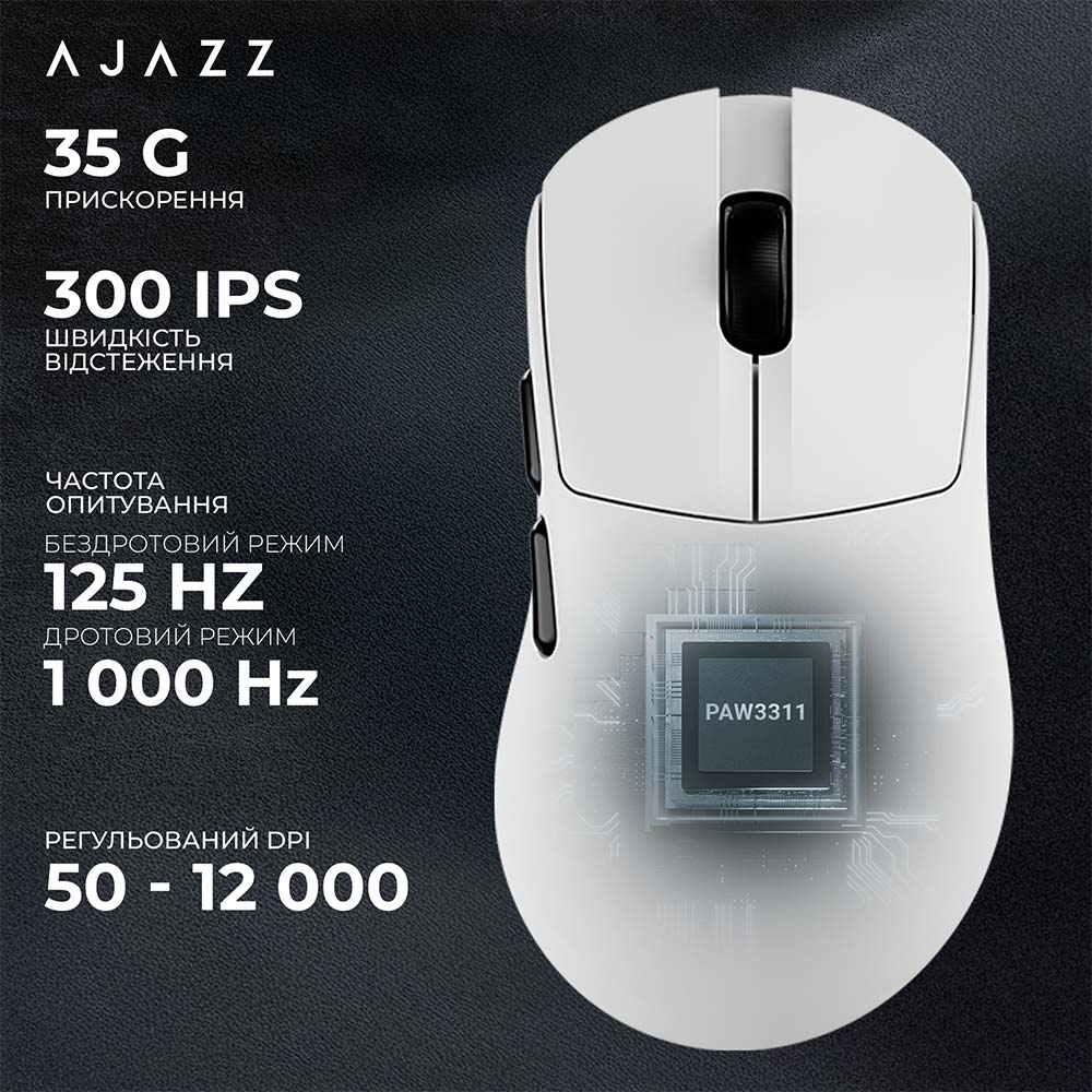 Изображение Мышь AJAZZ v2 max White-3 Model-3311 (AJ179-V2-MAX-W)