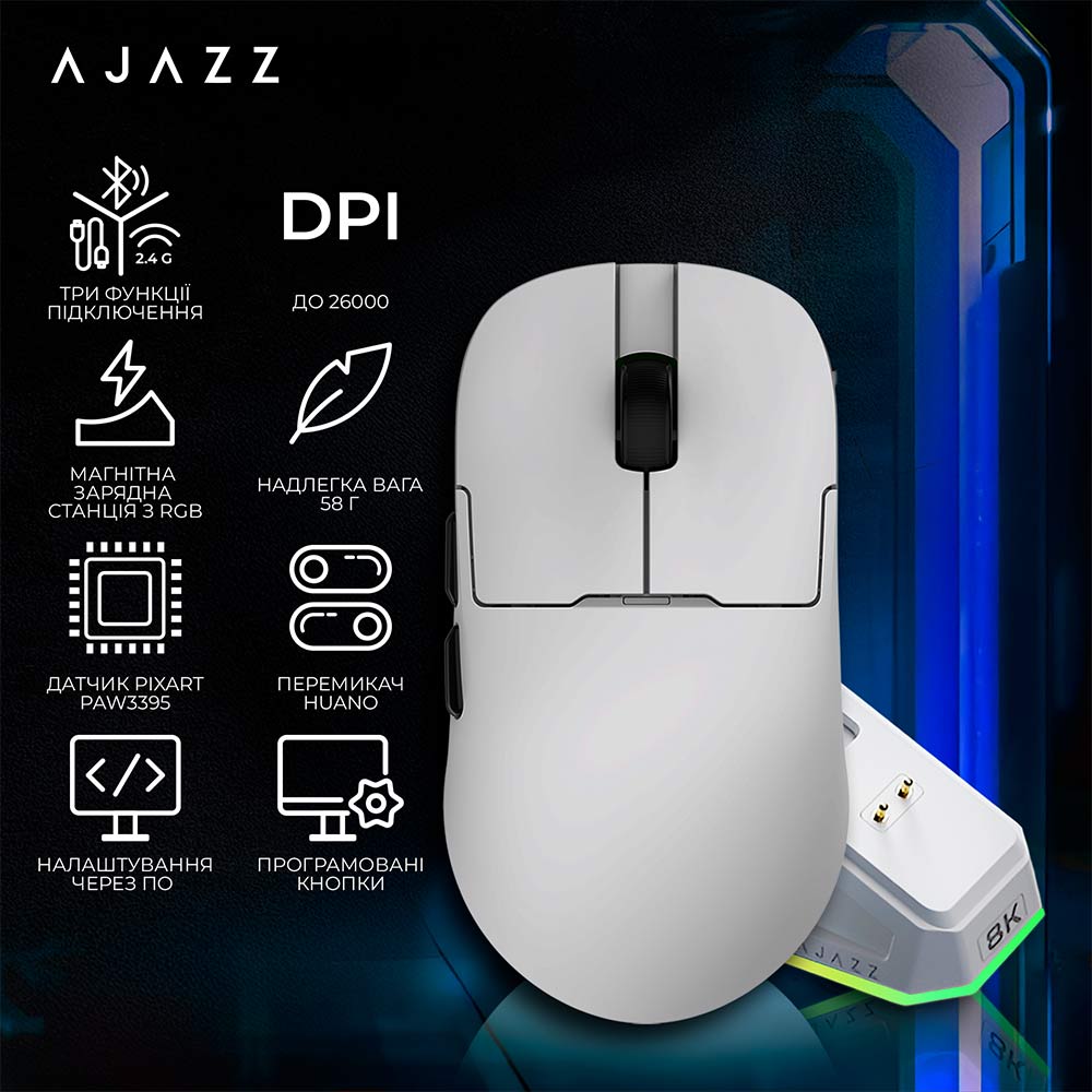 Миша AJAZZ AJ159 PRO White (AJ159-PRO-W) Дротове підключення USB