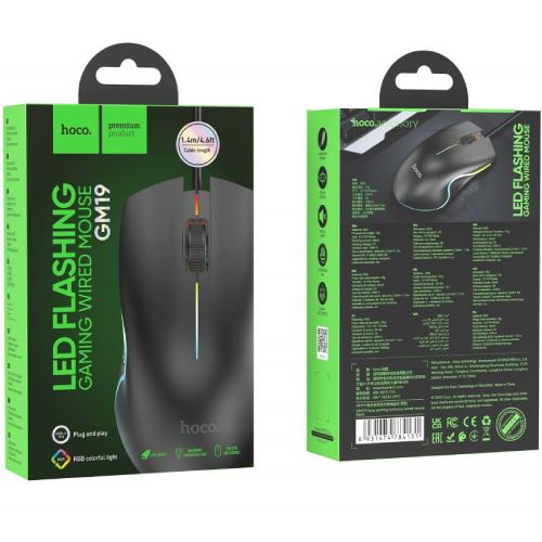 Мышь HOCO GM19 Black (6931474784131) Проводное подключение USB