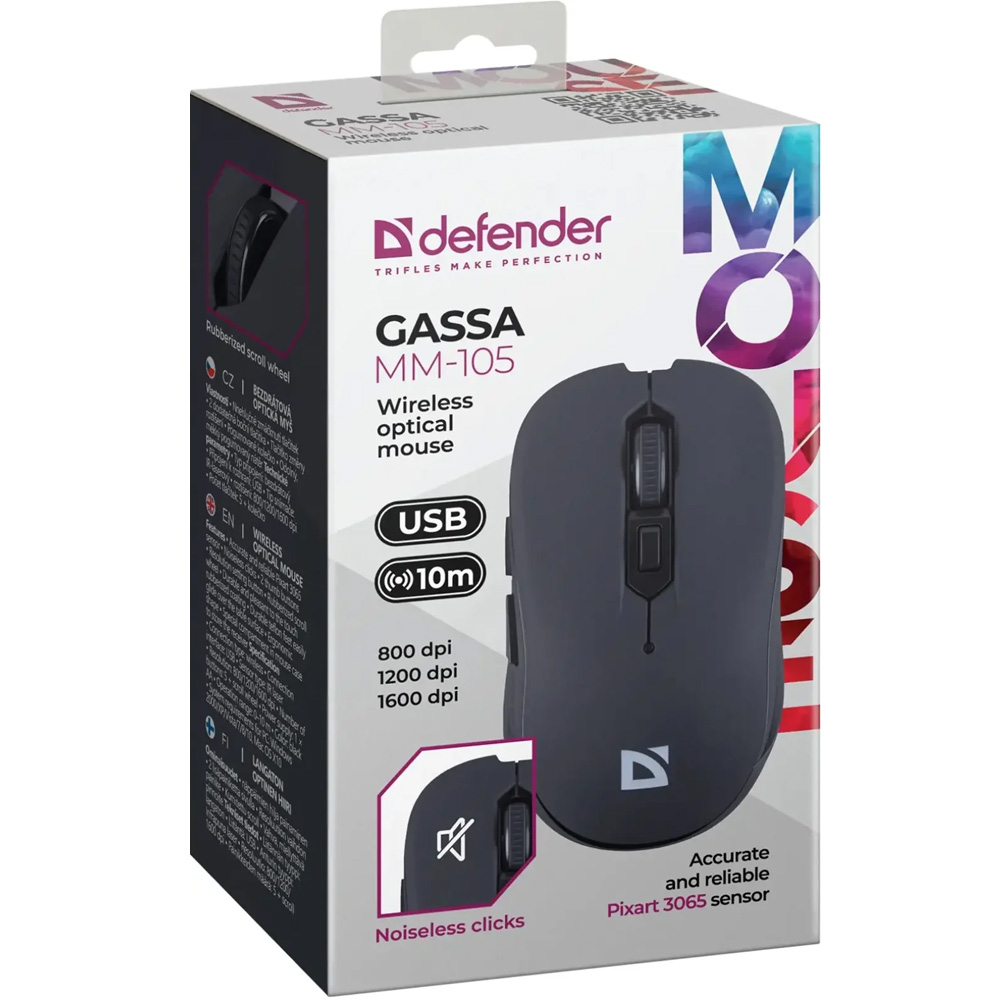 Миша DEFENDER Gassa MM-105 Вlack (52105) Миша DEFENDER Gassa MM-105 Вlack (52105) Розподільча здатність сенсору 1600