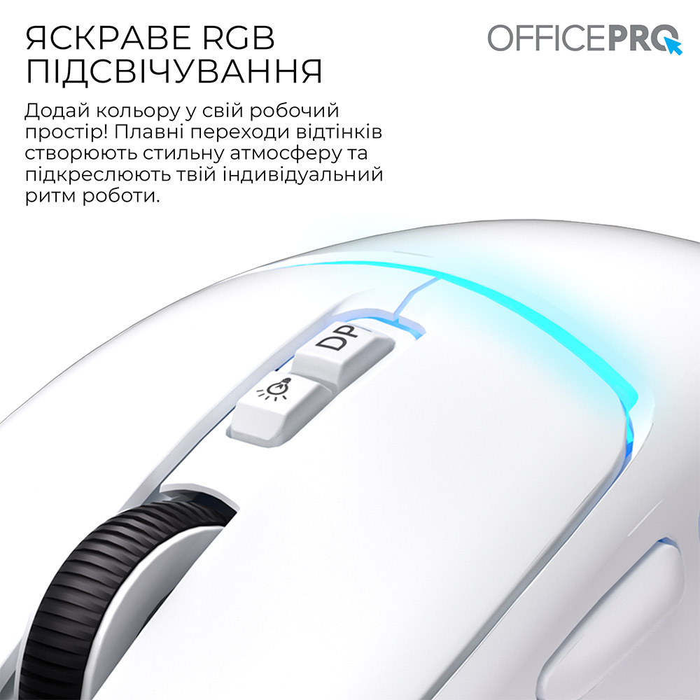 Зовнішній вигляд Миша OFFICEPRO M468W Silent Click Wireless White