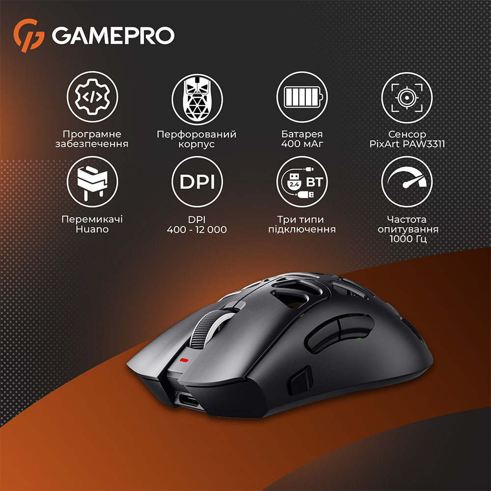 Огляд Миша GamePro Genesis Spider Wireless/Bluetooth/USB Black (GM870B)