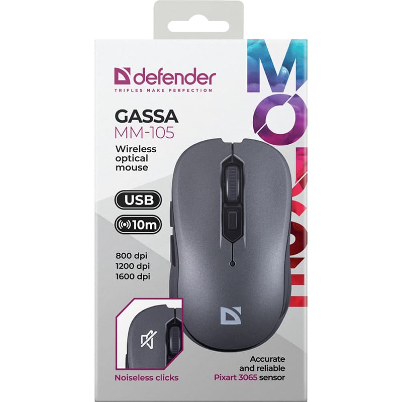 Мышь DEFENDER Gassa MM-105 Grey (52104) Беспроводное подключение RF