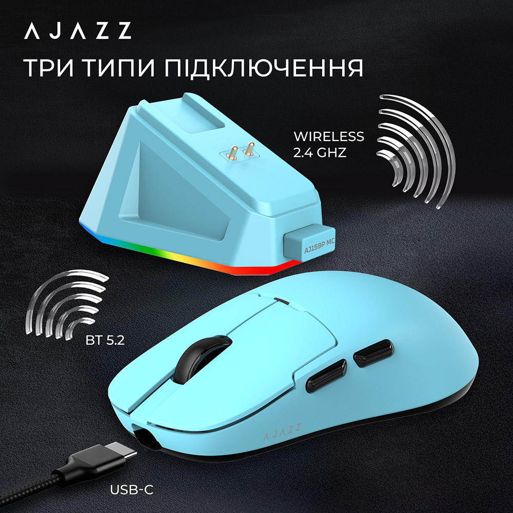 Фото 15 Мышь Ajazz AJ159P MC Charging Dock Wireless/Bluetooth/USB Blue (AJ159P-MC-Blue)