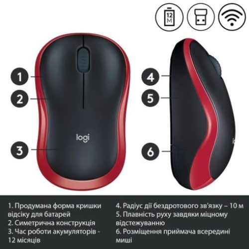 Мышь LOGITECH M185 RED - EWR2 (910-002237) Тип сенсора оптический