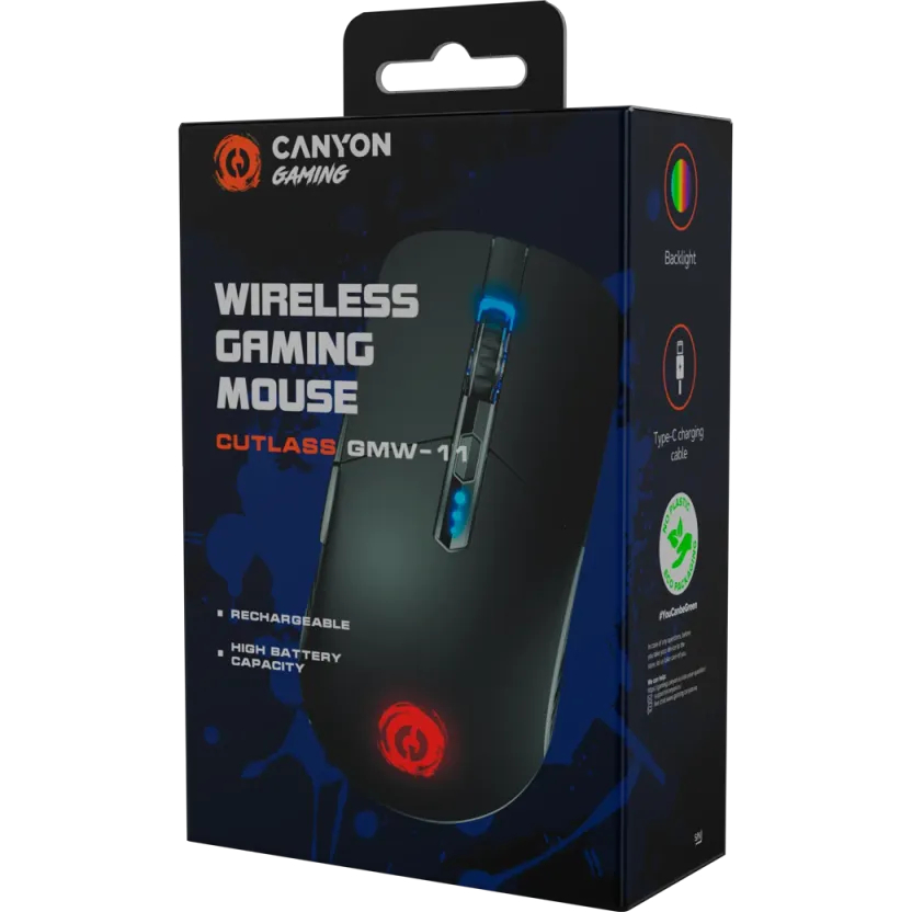 Зовнішній вигляд Миша CANYON Cutlass RGB Wireless Gaming Black (CND-SGMW11B)