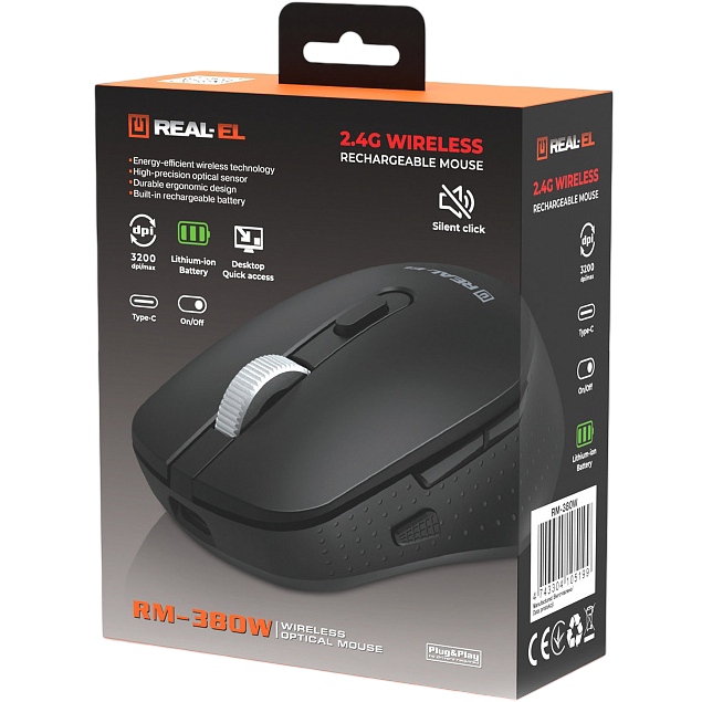 Фото 14 Миша REAL EL RM-380W Black (EL123200057)