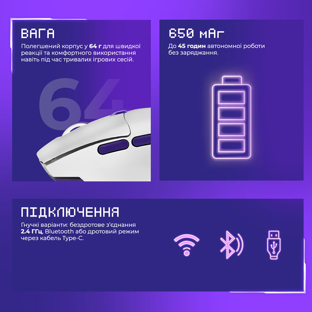 Внешний вид Мышь PROOVE GAMING Rate Special Edition white/purple (CMRTWRS03001)