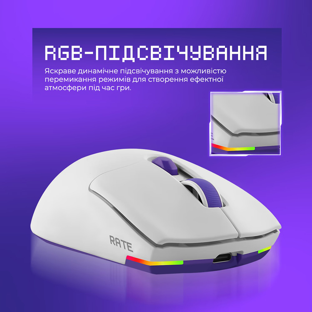 Мышь PROOVE GAMING Rate Special Edition white/purple (CMRTWRS03001) Тип сенсора оптический