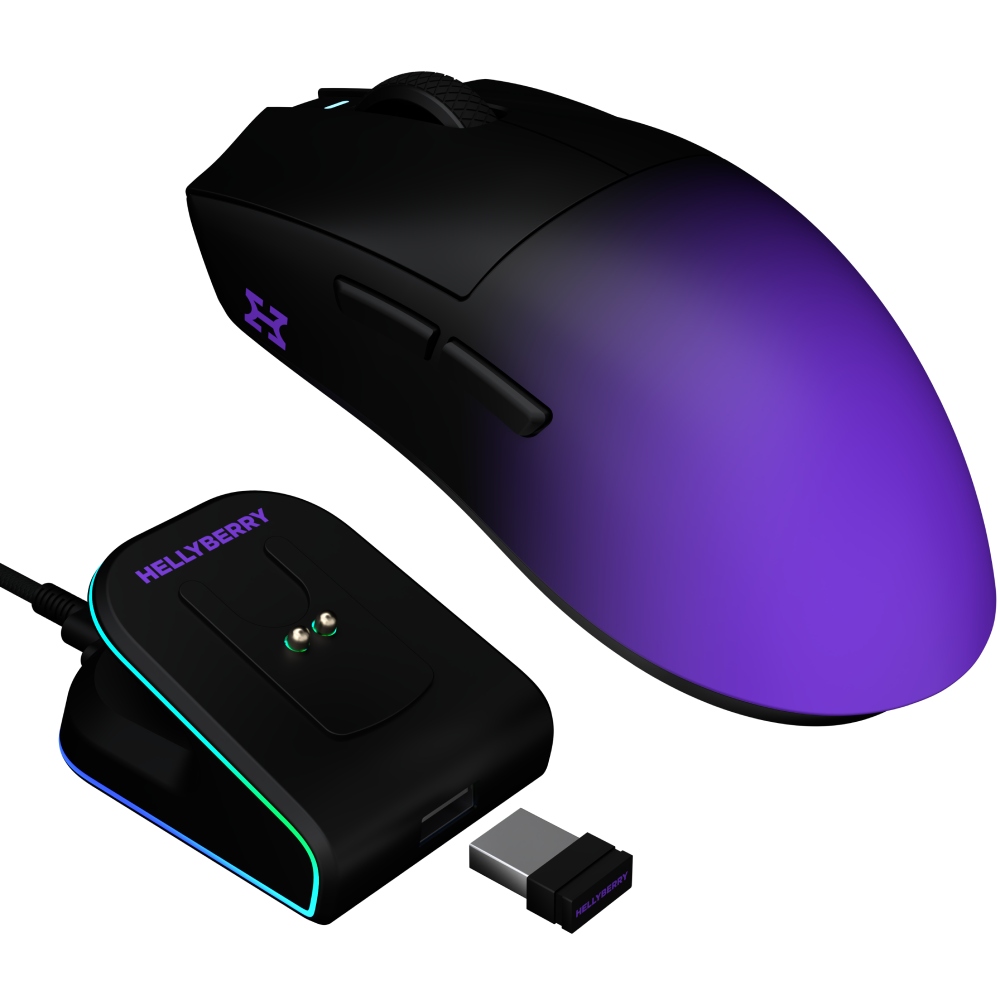 Миша HATOR Hellyberry HM47 PRO бездротовий Black-Violet gradient (HM47PRO_black_violet) Додатково Сенсор: PixArt PAW3395, DPI за замовчуванням: 400/800/1600/2400/3200/6400/26000; Прискорення: 50G; Час роботи у бездротовому режимі: до 50 год; Час заряджання: 2 год; Частота опитування: до 1000 Гц; Місткість акумулятора: 300 мАг; Вбудована пам'ять