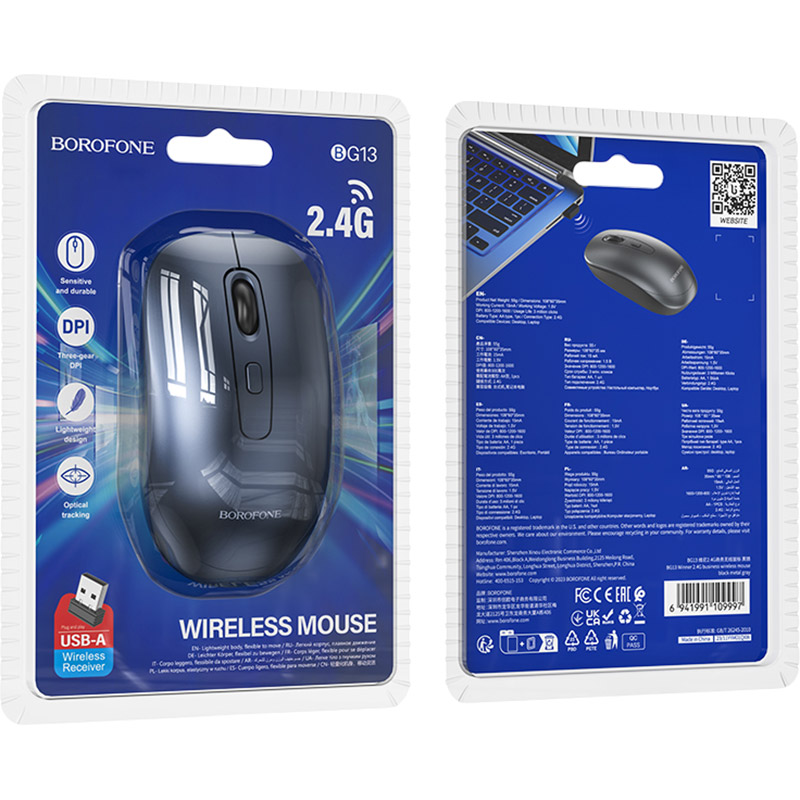 Фото Мышь BOROFONE BG13 Winner 2.4G business wireless Black Metal Gray (6941991109997)